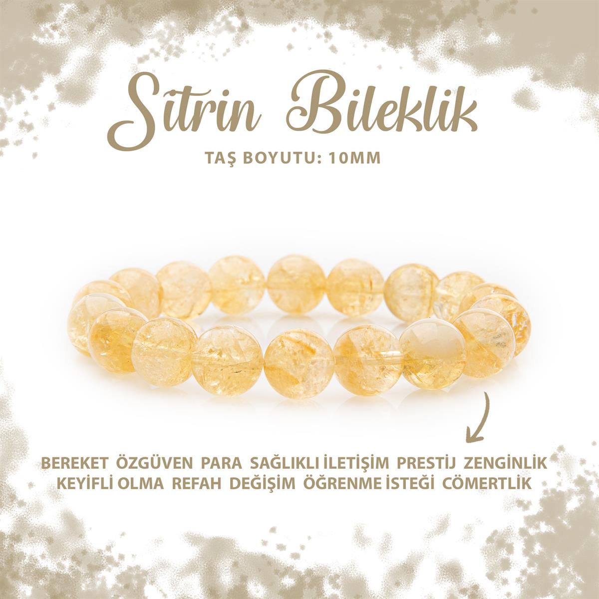 SERTİFİKALI Sitrin 10mm Doğal Taş Bileklik
