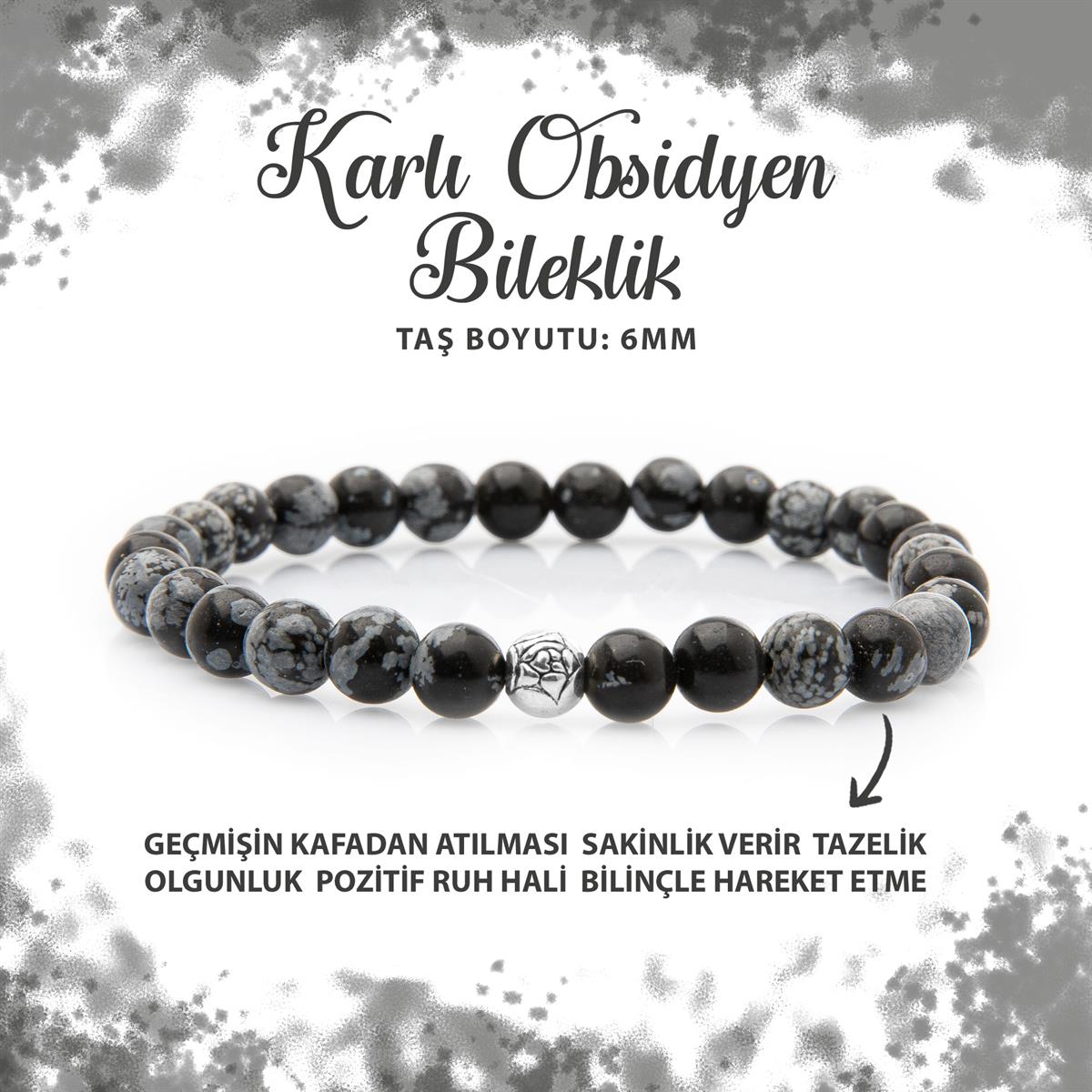 SERTİFİKALI Karlı Obsidyen 6mm Doğal Taş Bileklik