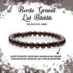 SERTİFİKALI Bordo Granat Lal 6mm Doğal Taş Bileklik