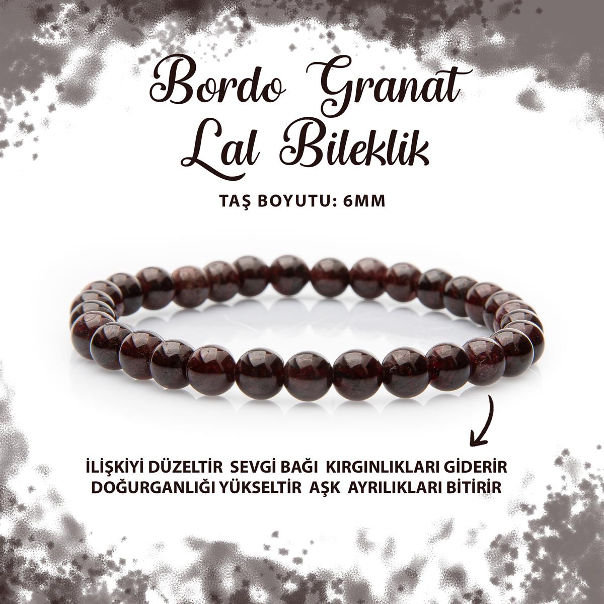 SERTİFİKALI Bordo Granat Lal 6mm Doğal Taş Bileklik