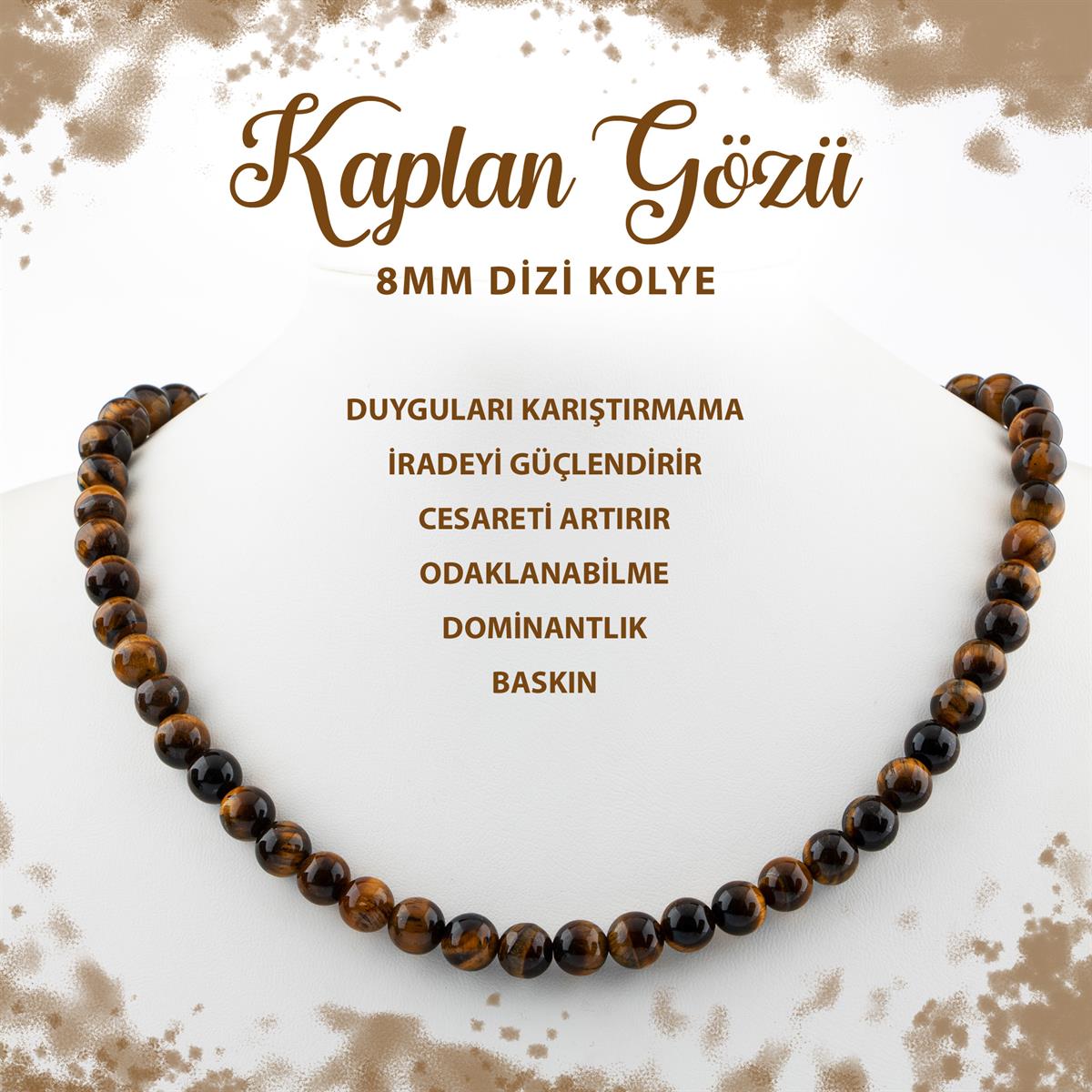 SERTİFİKALI Kaplan Gözü 8 mm Dizi Doğal Taş Kolye