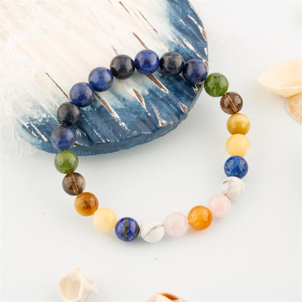 Başarı Doğal Taş Bileklik Sodalit Lapis Akik Dumanlı Kuvars K. Gözü Pembe kuvars Kalsit Yeşim 8mm