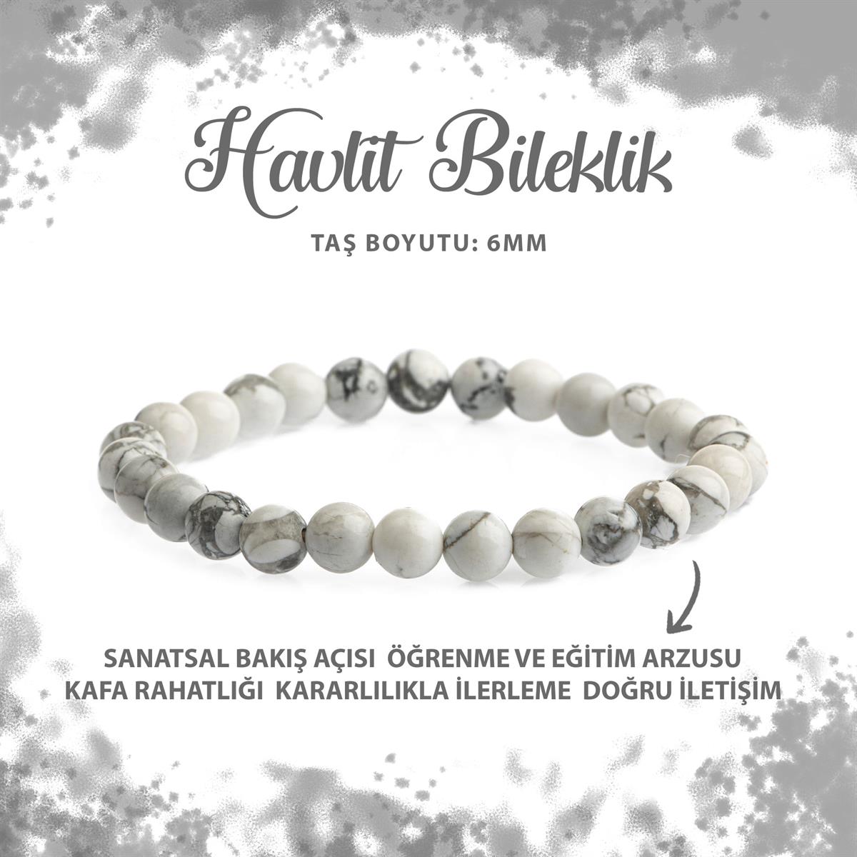 SERTİFİKALI Havlit 6mm Doğal Taş Bileklik
