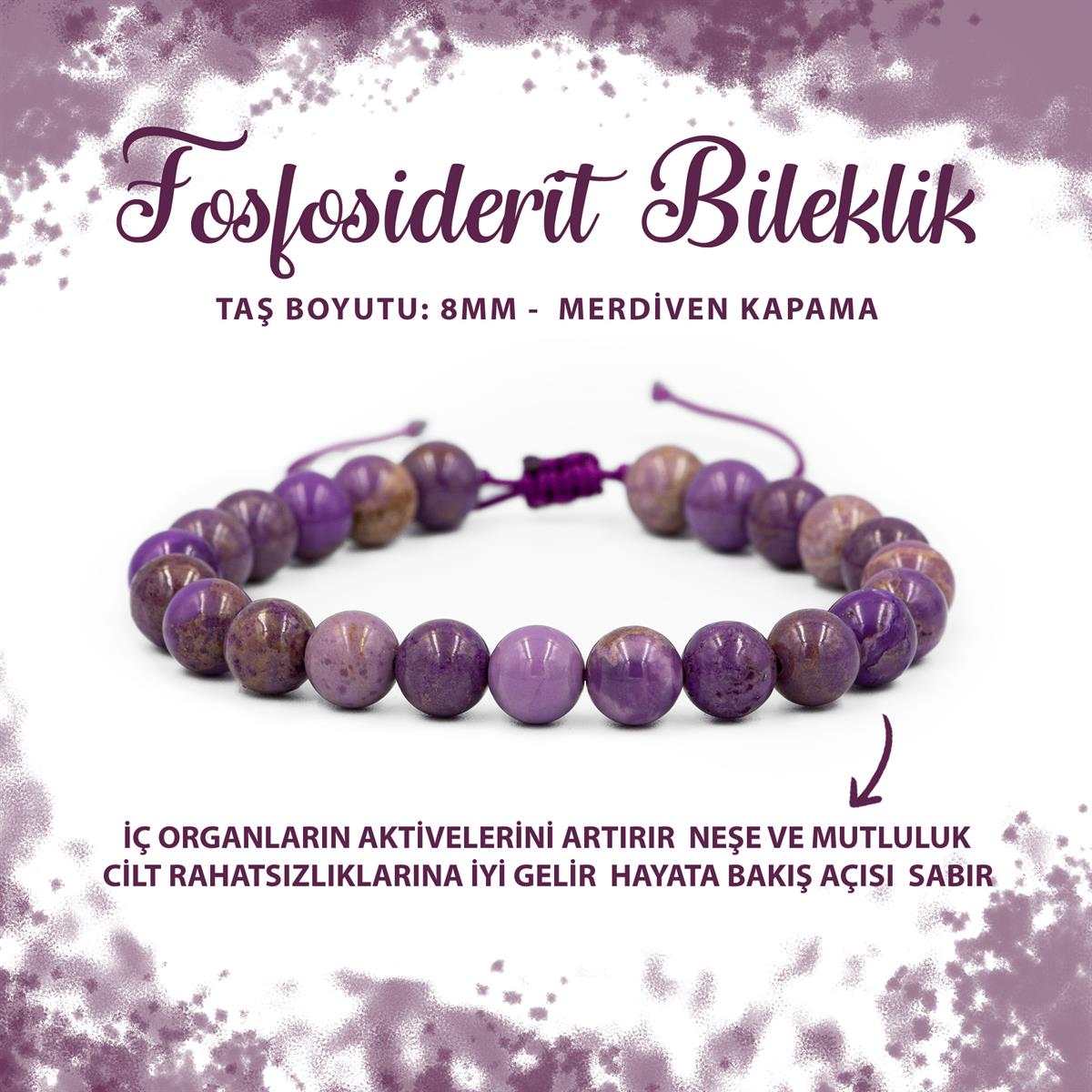 SERTİFİKALI Fosfosiderit 8mm Merdiven Kapama Doğal Taş Bileklik