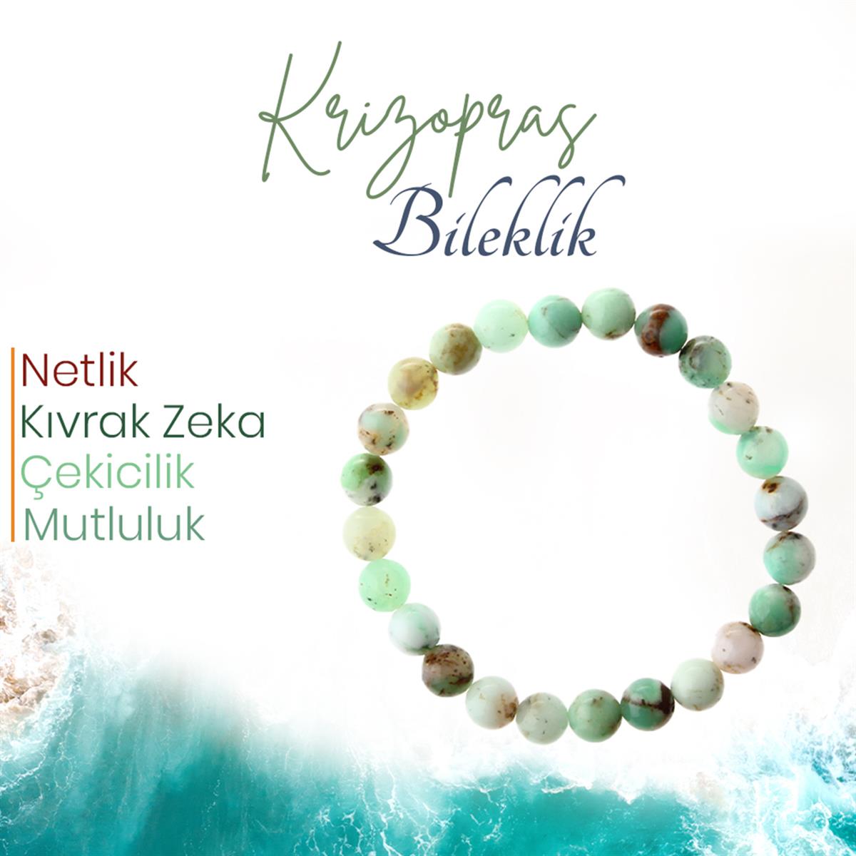 SERTİFİKALI Krizopras  Orjinal ( Taşlar) Doğaltaş Bileklik 6 mm, B981