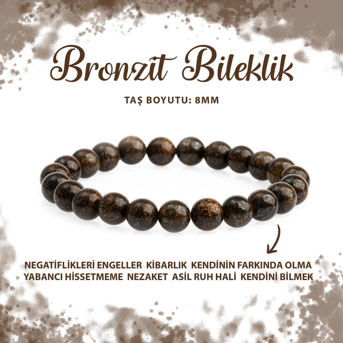 SERTİFİKALI Bronzit 8mm Doğal Taş Bileklik