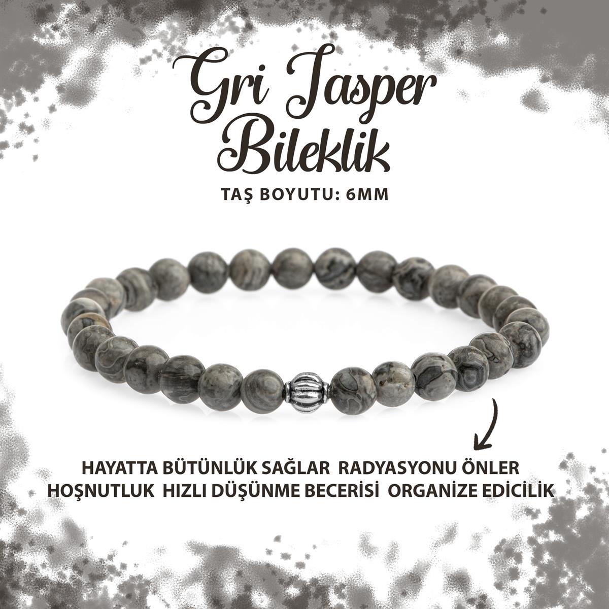 SERTİFİKALI Gri Jasper 6mm Doğal Taş Bileklik