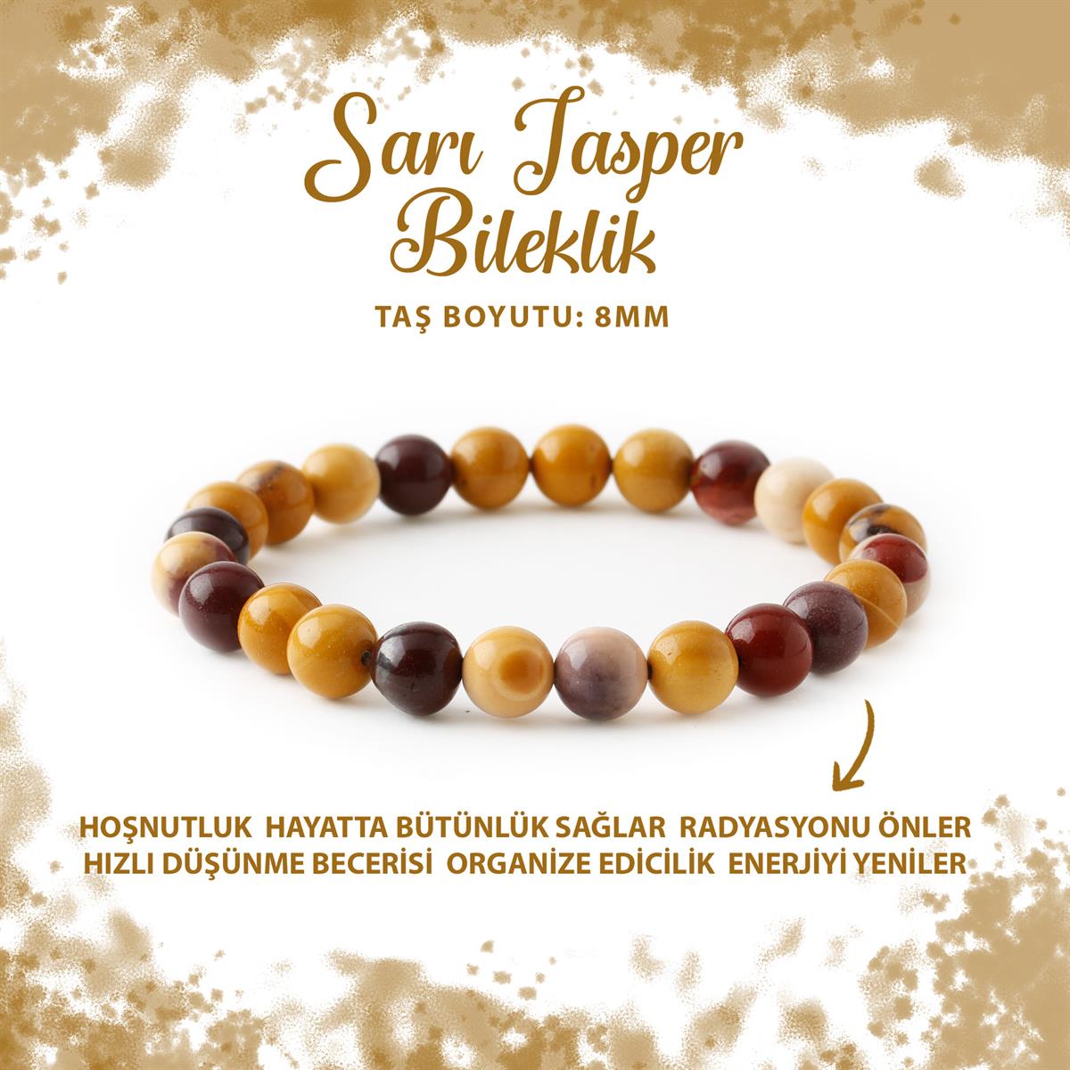 SERTİFİKALI Sarı Jasper 8mm Doğal Taş Bileklik