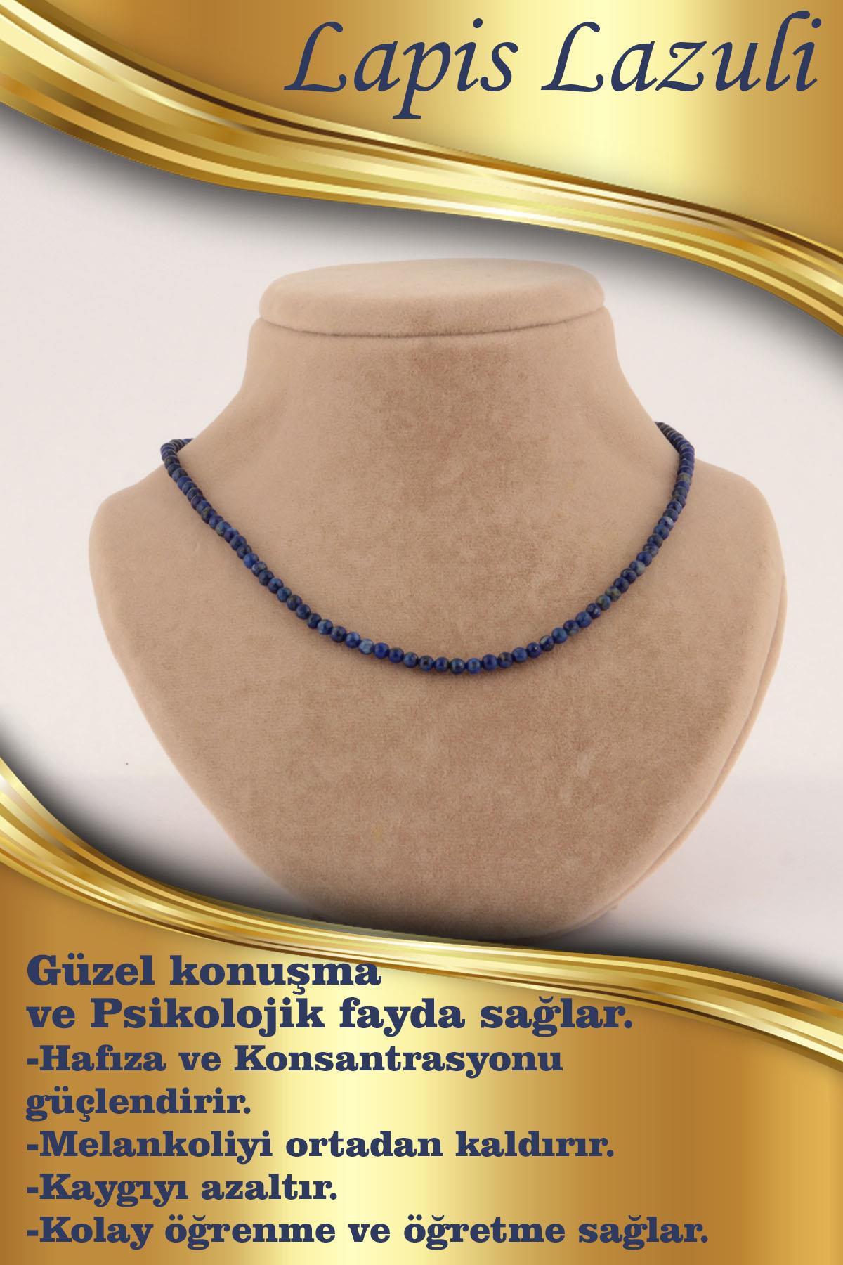 SERTİFİKALI Lapis Lazuli  Orjinal ( Taşlar) Doğaltaş Kolye 4 mm, M411