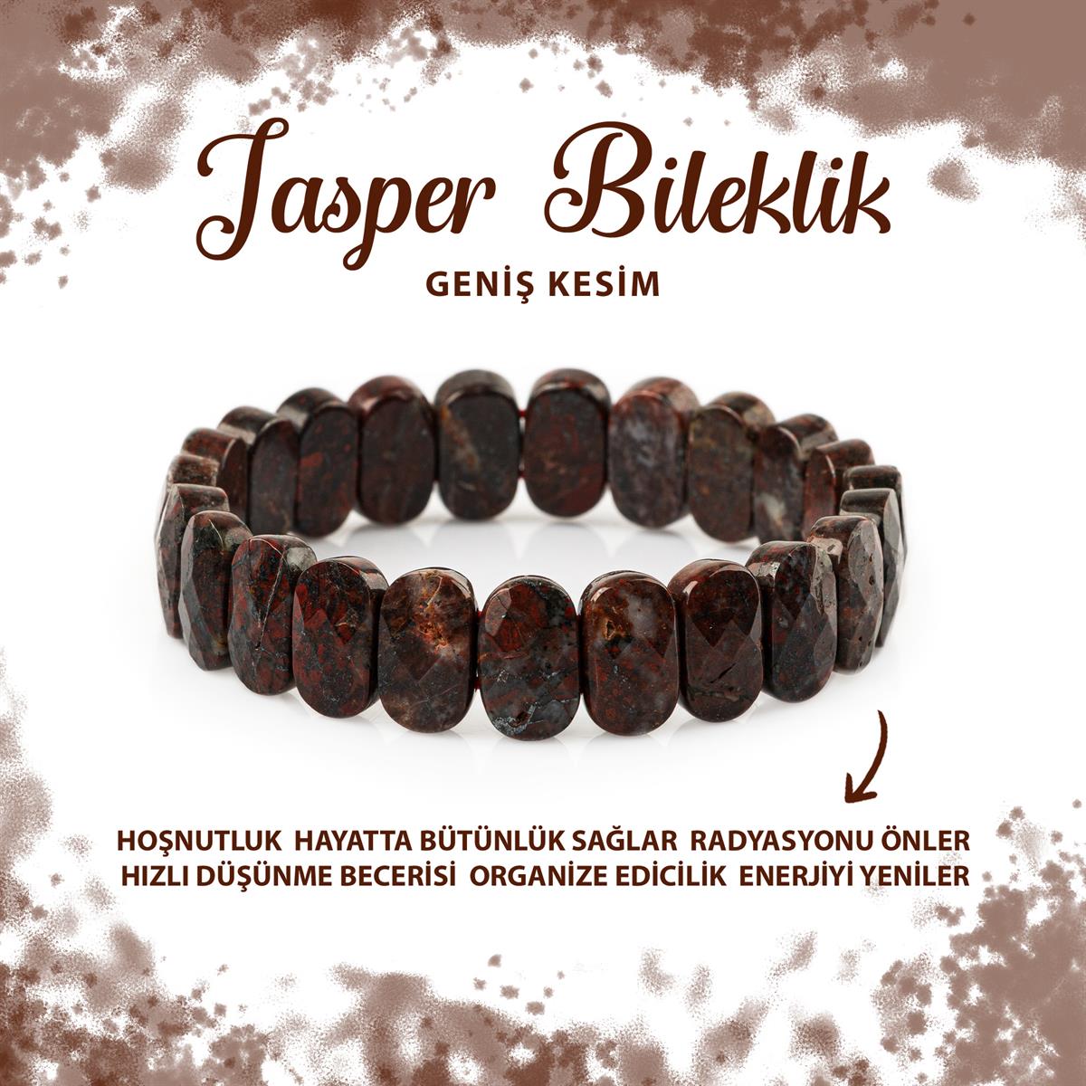 SERTİFİKALI Jasper Doğal Taş Geniş Kesim Bileklik