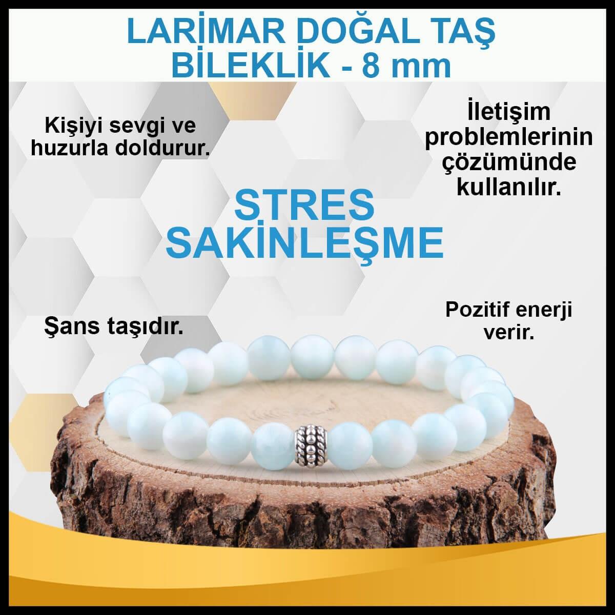 SERTİFİKALI LARİMAR  Orjinal ( Taşlar) Doğaltaş BİLEKLİK 8 MM