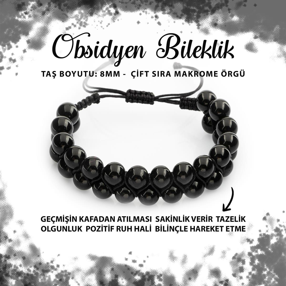 SERTİFİKALI Golden Obsidyen 8mm Çift Sıra Makrome Doğal Taş Bileklik