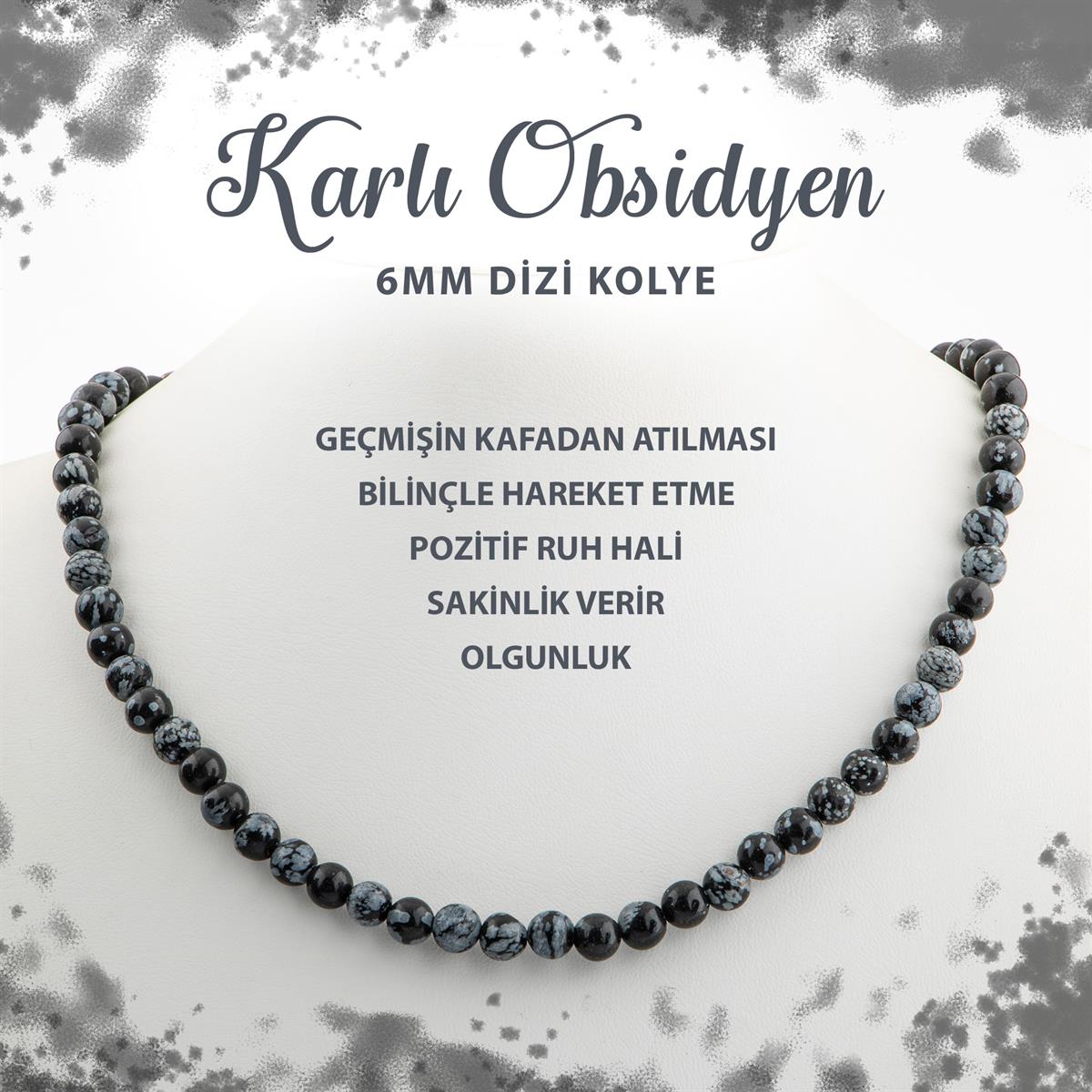 SERTİFİKALI Karlı Obsidyen 6 mm Dizi Doğal Taş Kolye
