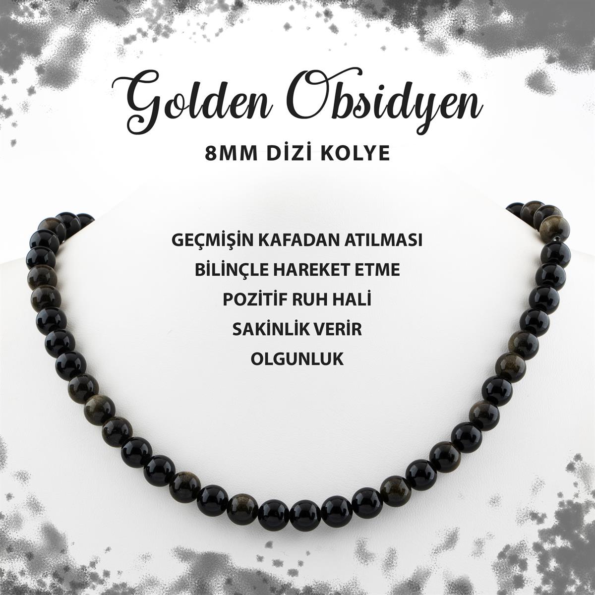 SERTİFİKALI Golden Obsidyen 8 mm Dizi Doğal Taş Kolye