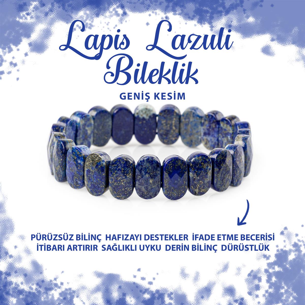 SERTİFİKALI Lapis Lazuli Doğal Taş Geniş Kesim Bileklik