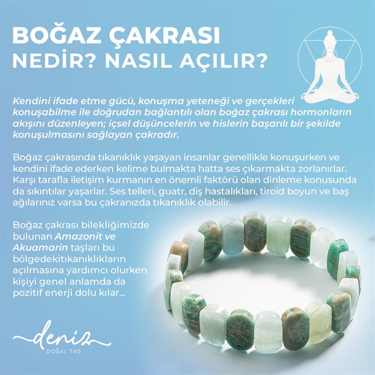 SERTİFİKALI Boğaz Çakrası Doğal Taş Geniş Kesim Bileklik