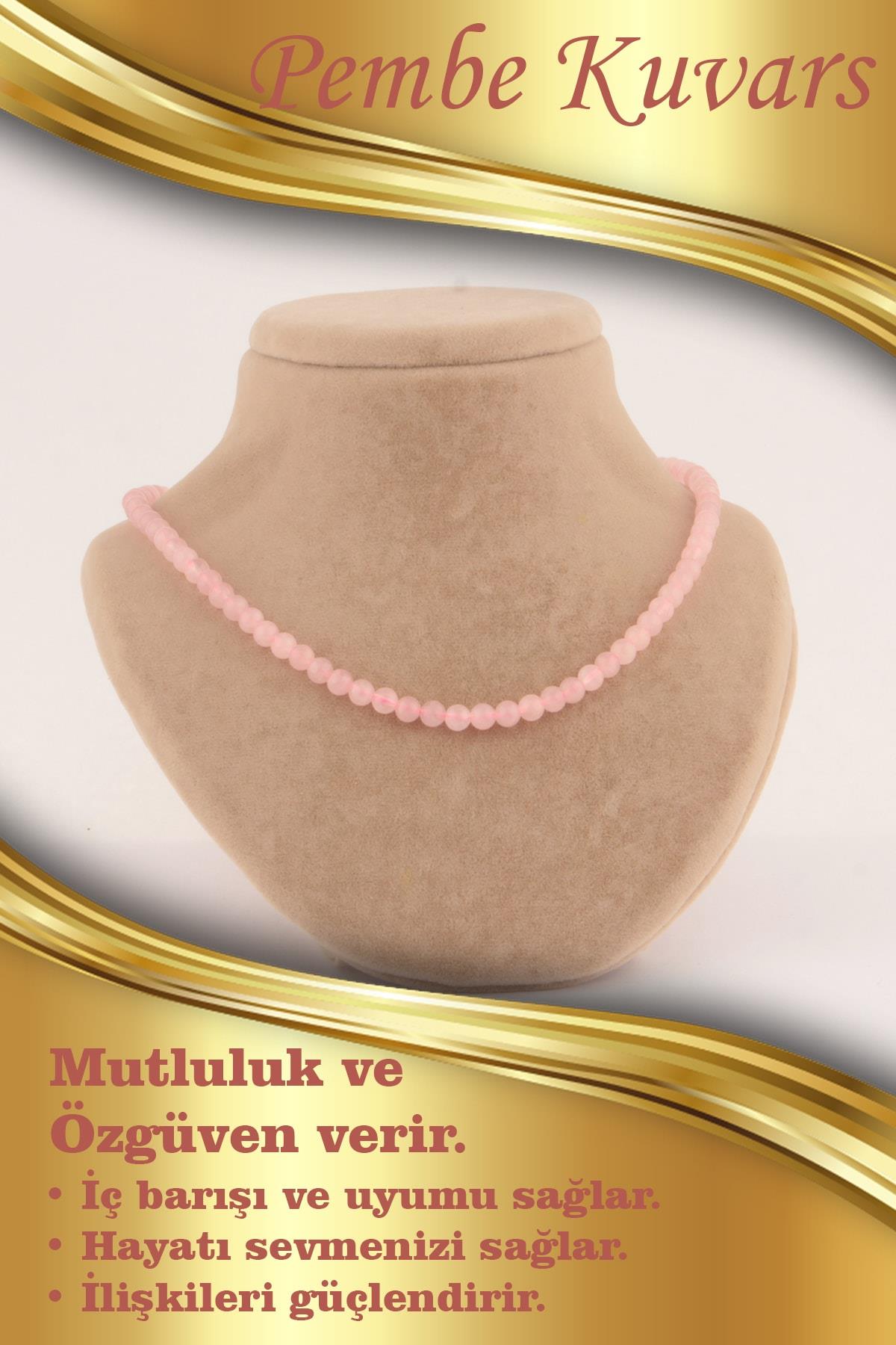 SERTİFİKALI Pembe Kuvars 6mm Kolye (düğümsüz)