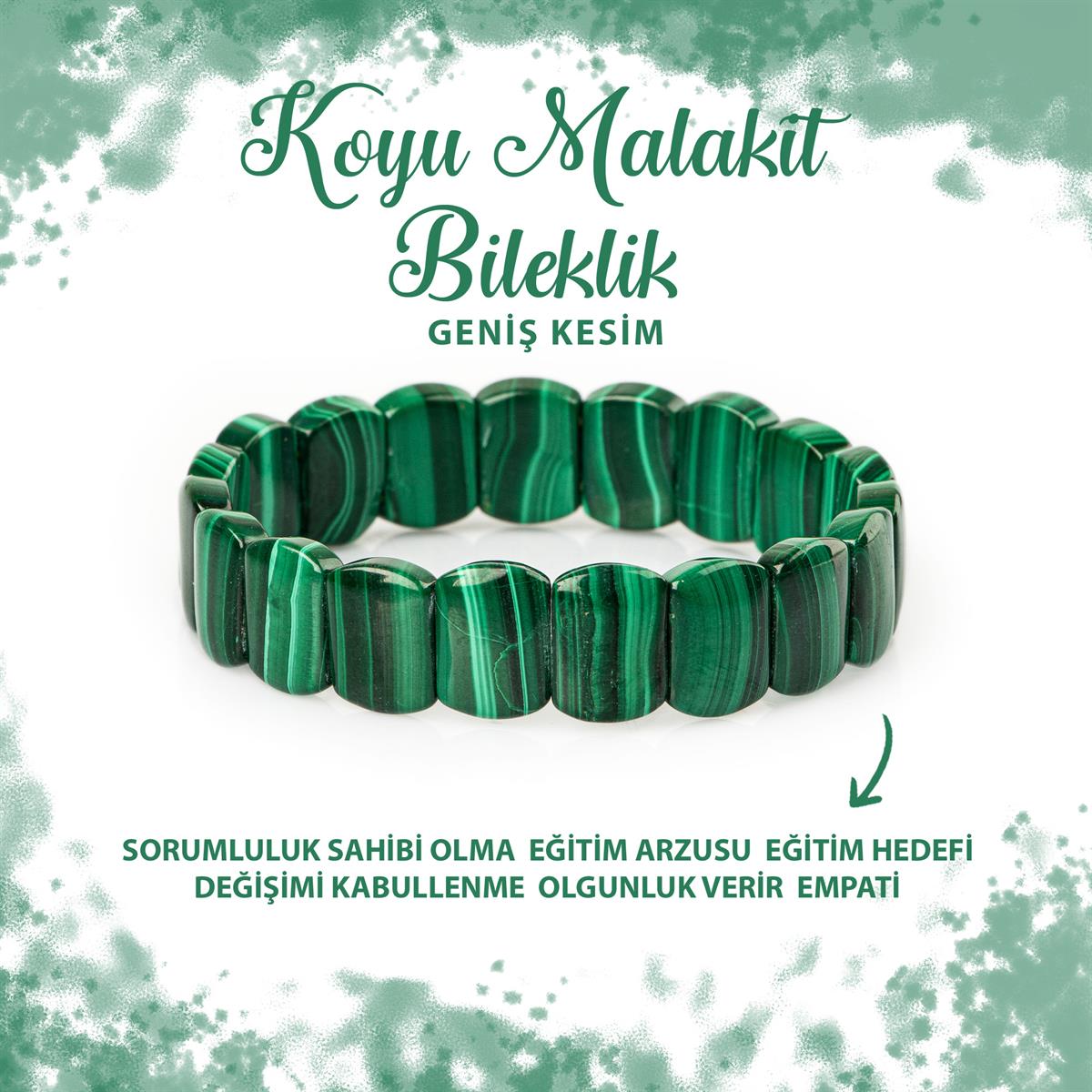 SERTİFİKALI Malakit Doğal Taş Geniş Kesim Bileklik