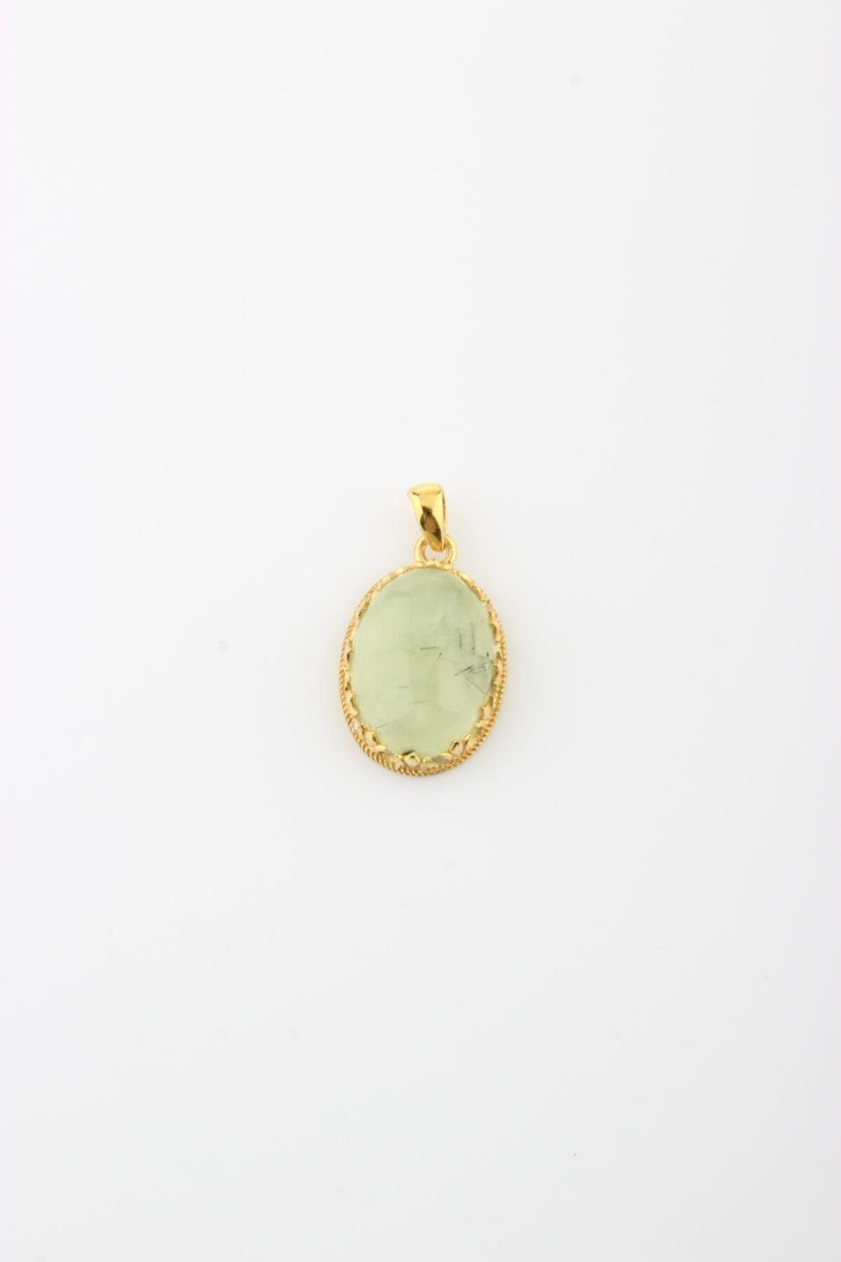 SERTİFİKALI Prehnit  Orjinal ( Taşlar) Doğaltaş Kolye Ucu Gümüş Zincirle Dahil