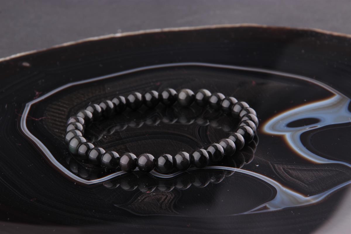 SERTİFİKALI Obsidyen  Orjinal ( Taşlar) Doğaltaş Bileklik 6 mm - B839