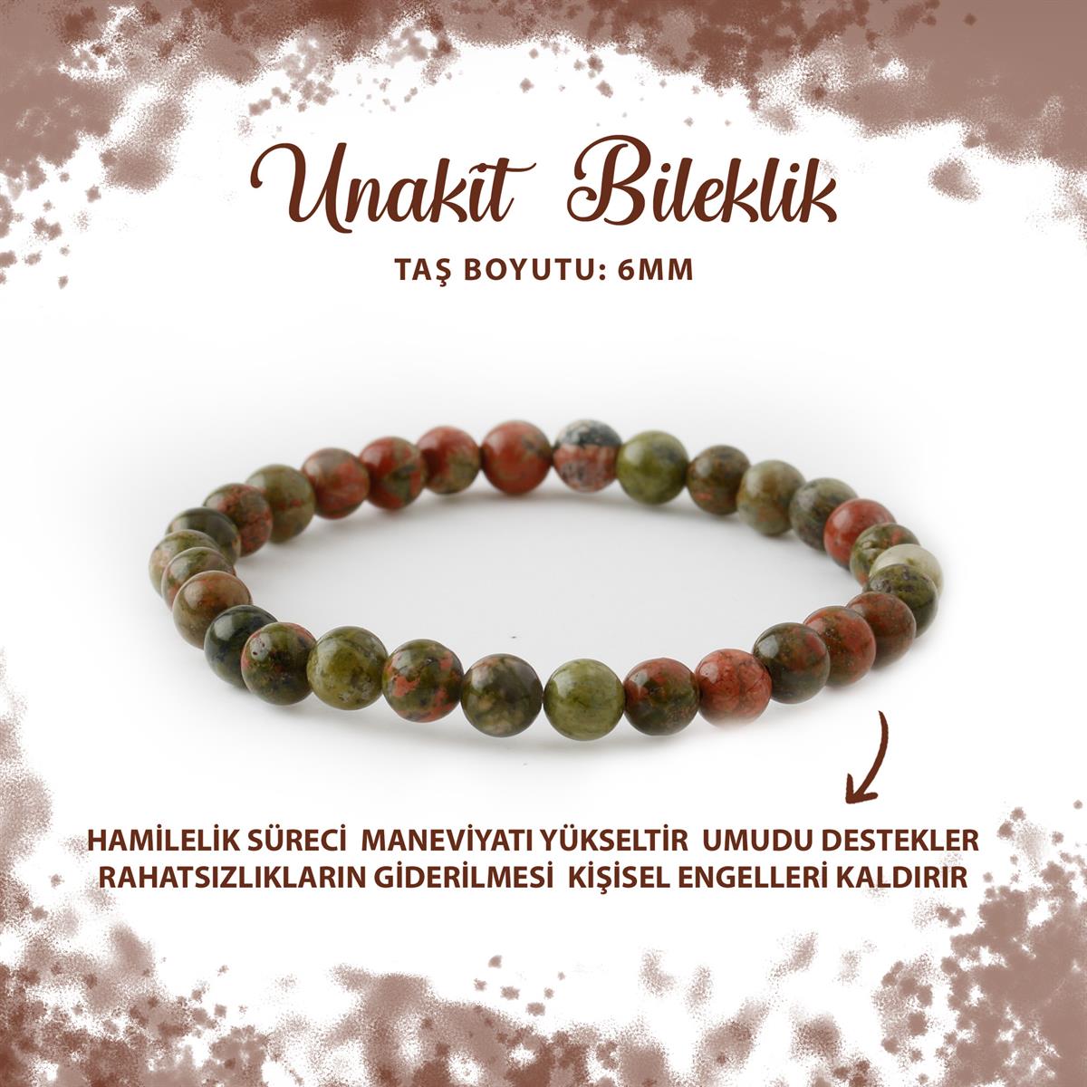 SERTİFİKALI Unakit 6mm Doğal Taş Bileklik