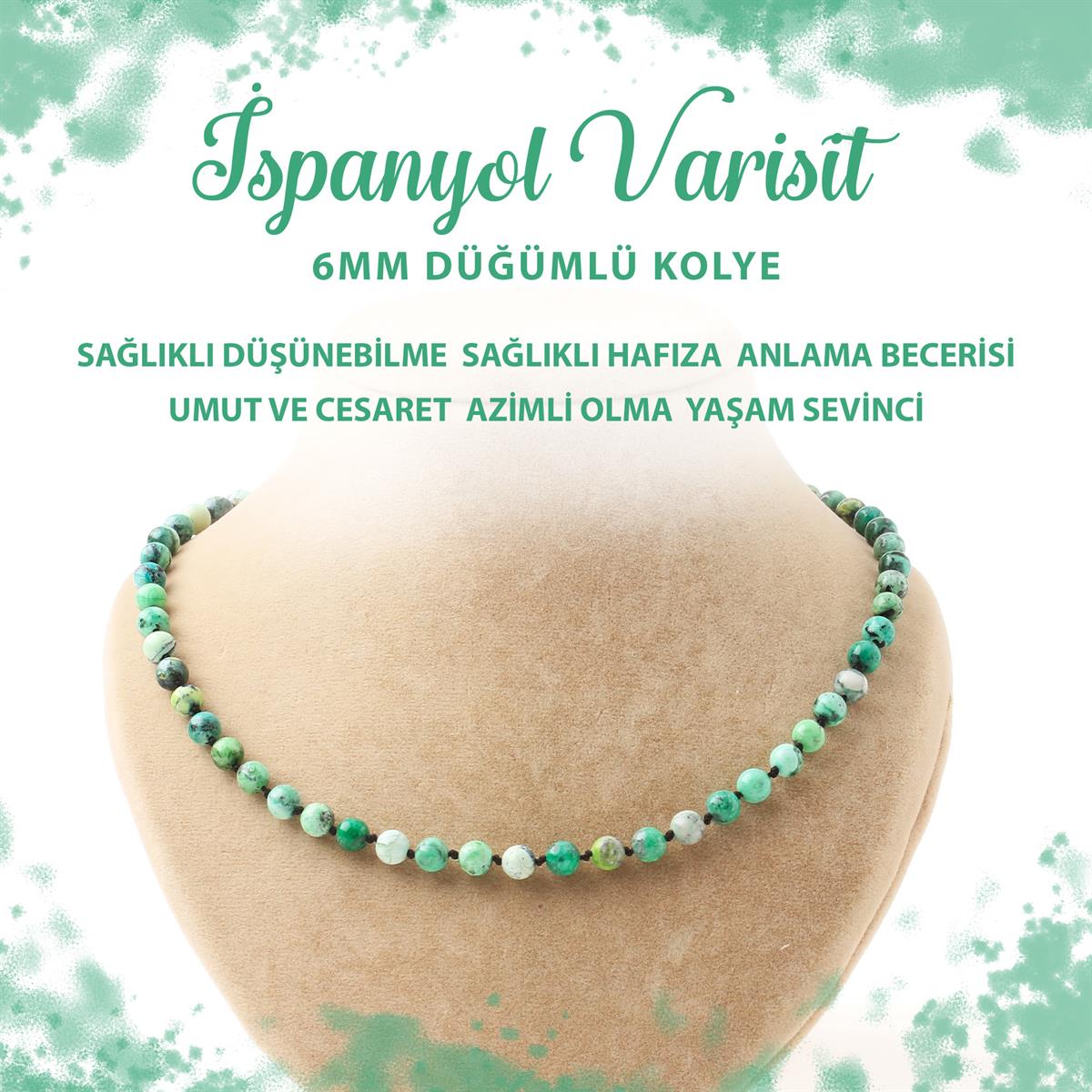 SERTİFİKALI İspanyol Varisit 6 mm Düğümlü Doğal Taş Kolye