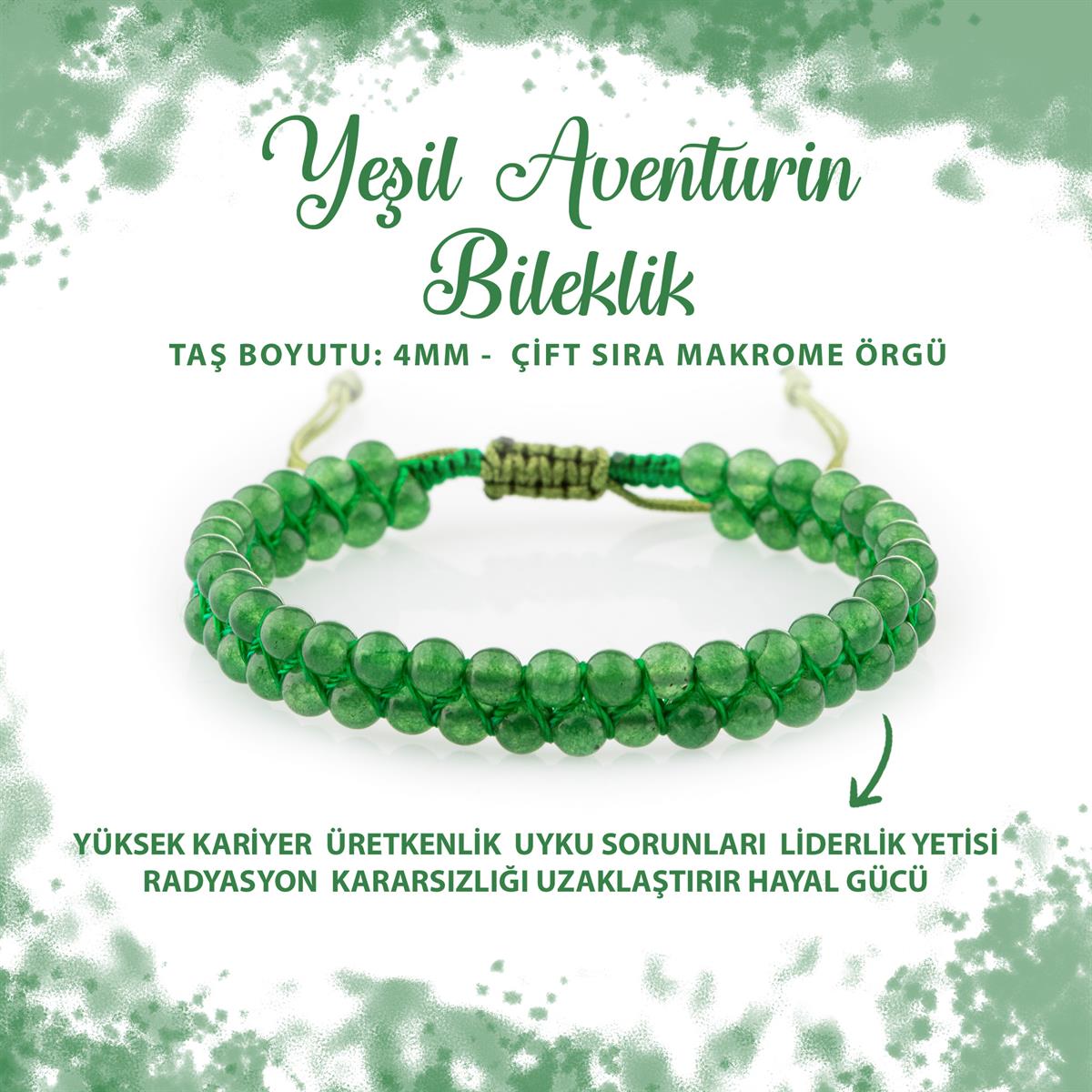 SERTİFİKALI Aventurin 4mm Çift Sıra Doğal Taş Bileklik