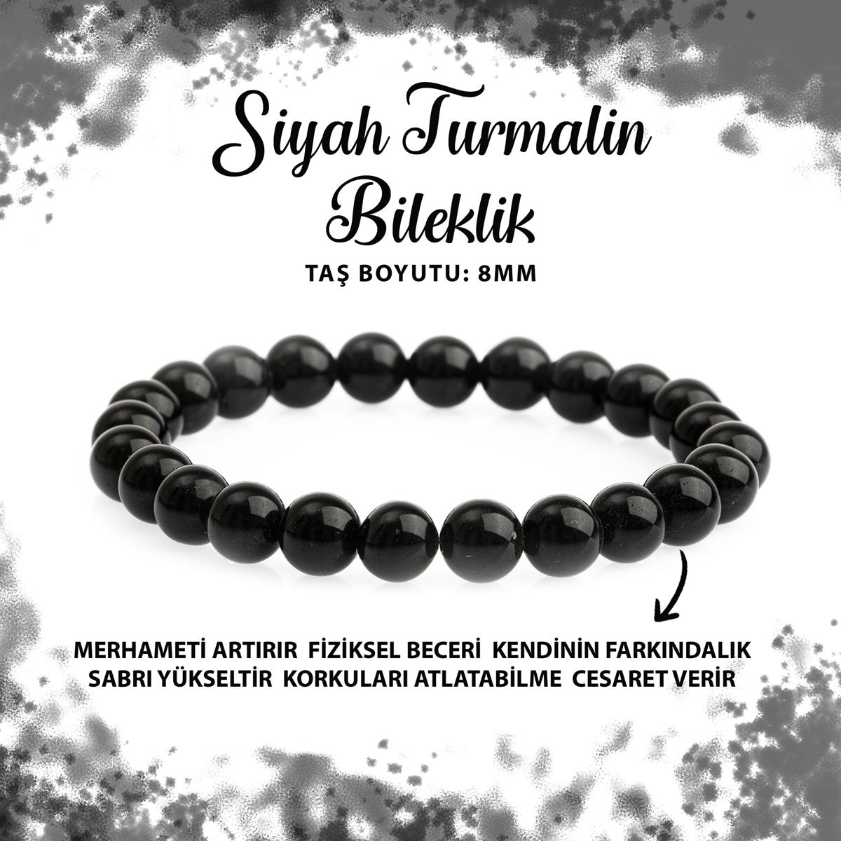 SERTİFİKALI Siyah Turmalin 8mm Doğal Taş Bileklik