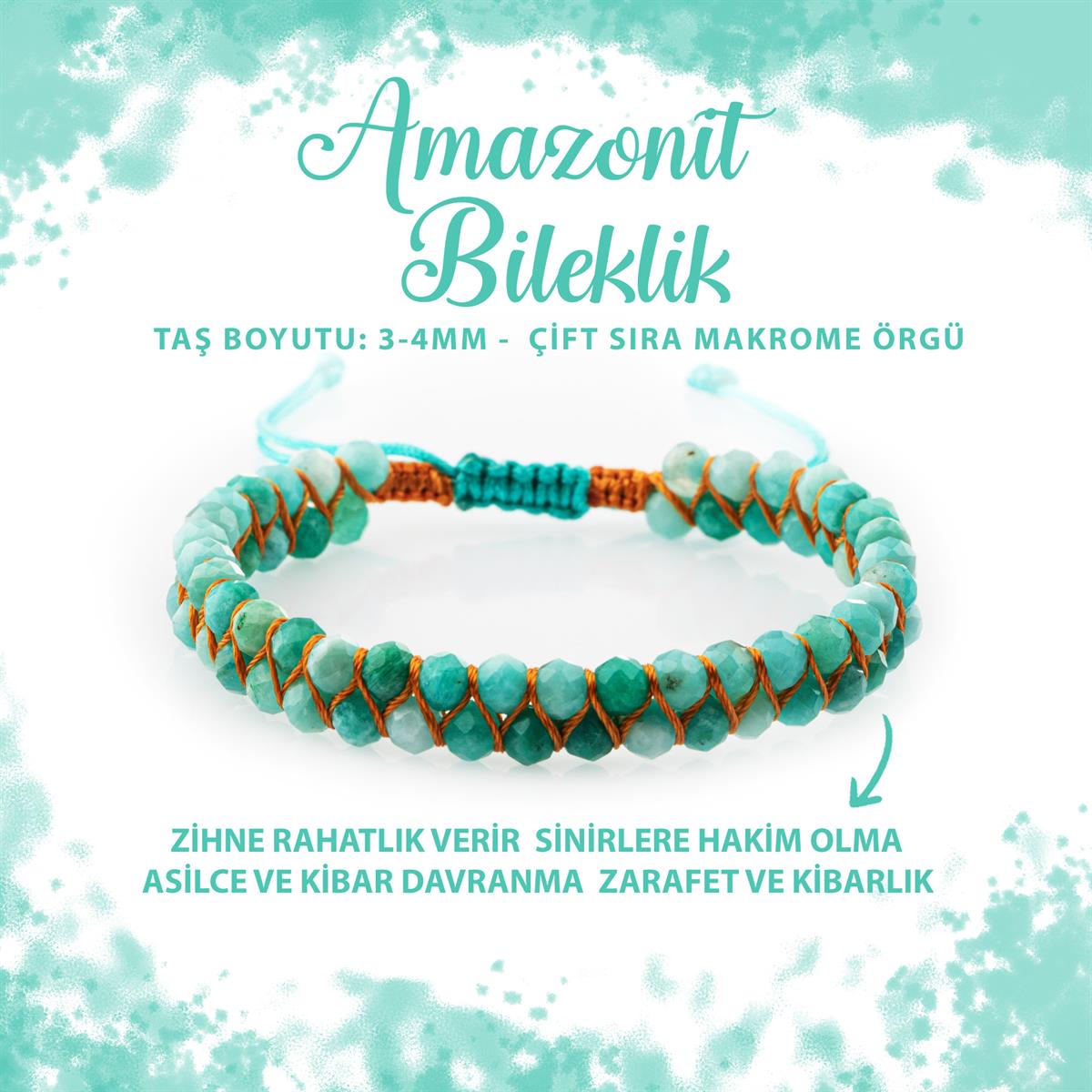 SERTİFİKALI Amazonit 3-4mm Çift Sıra Doğal Taş Bileklik
