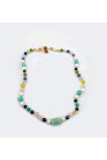 SERTİKALI Dumortierit-flori -pembe Kuvars-sitrin-yeşim-lal -kehribar-amazonit-aventurin-sedef-kolye