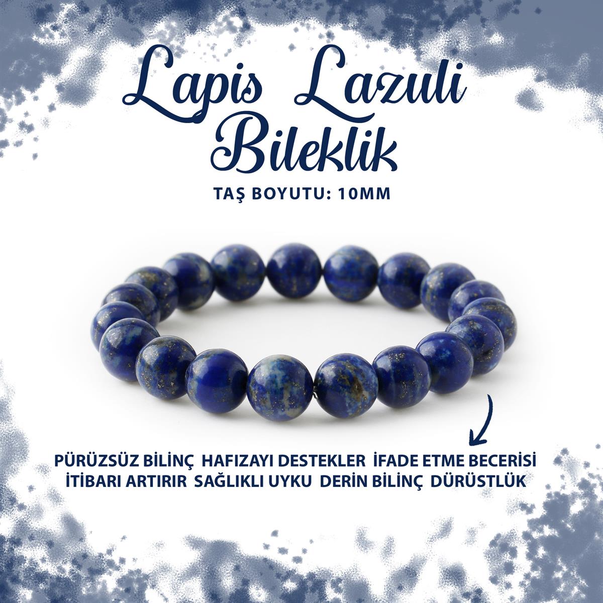 SERTİFİKALI Lapis Lazuli 10mm Doğal Taş Bileklik
