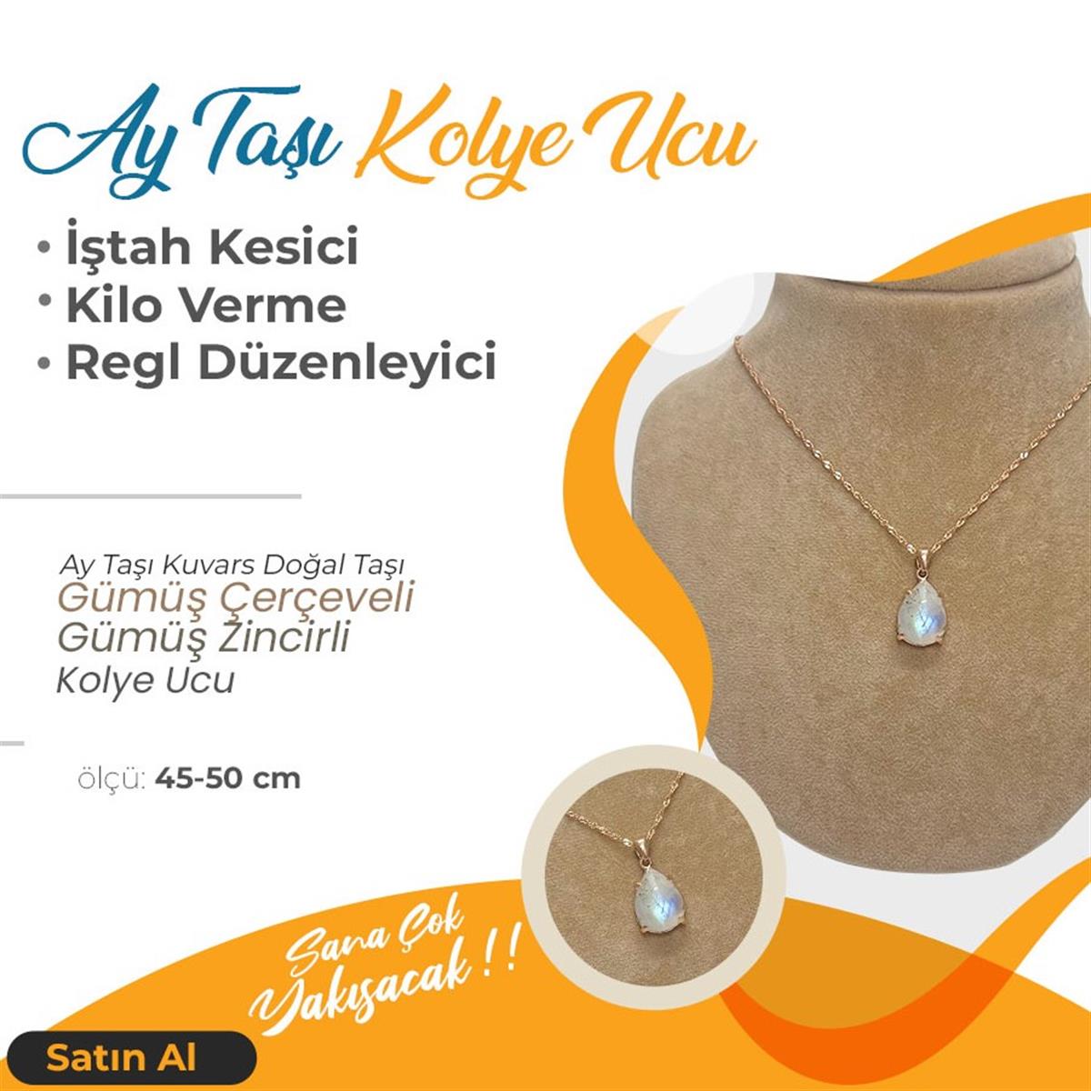 SERTİFİKALI Ay Taşı  Orjinal ( Taşlar) Doğaltaş Kolye Ucu, Gümüş zincirle birlikte 2x1,5 cm, M470