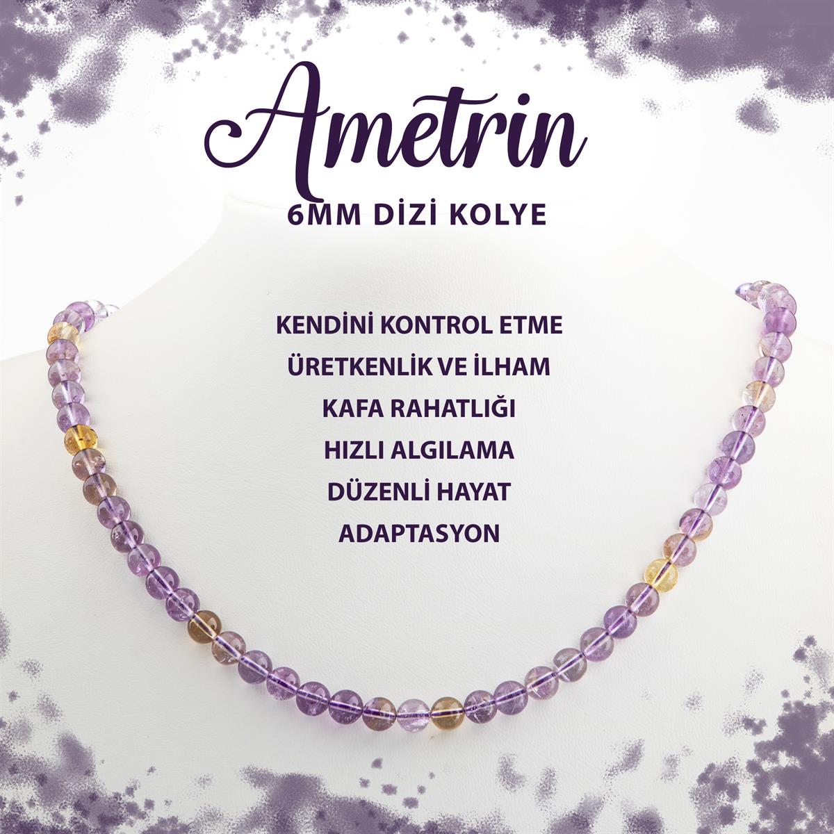 SERTİFİKALI Ametrin 6 mm Dizi Doğal Taş Kolye