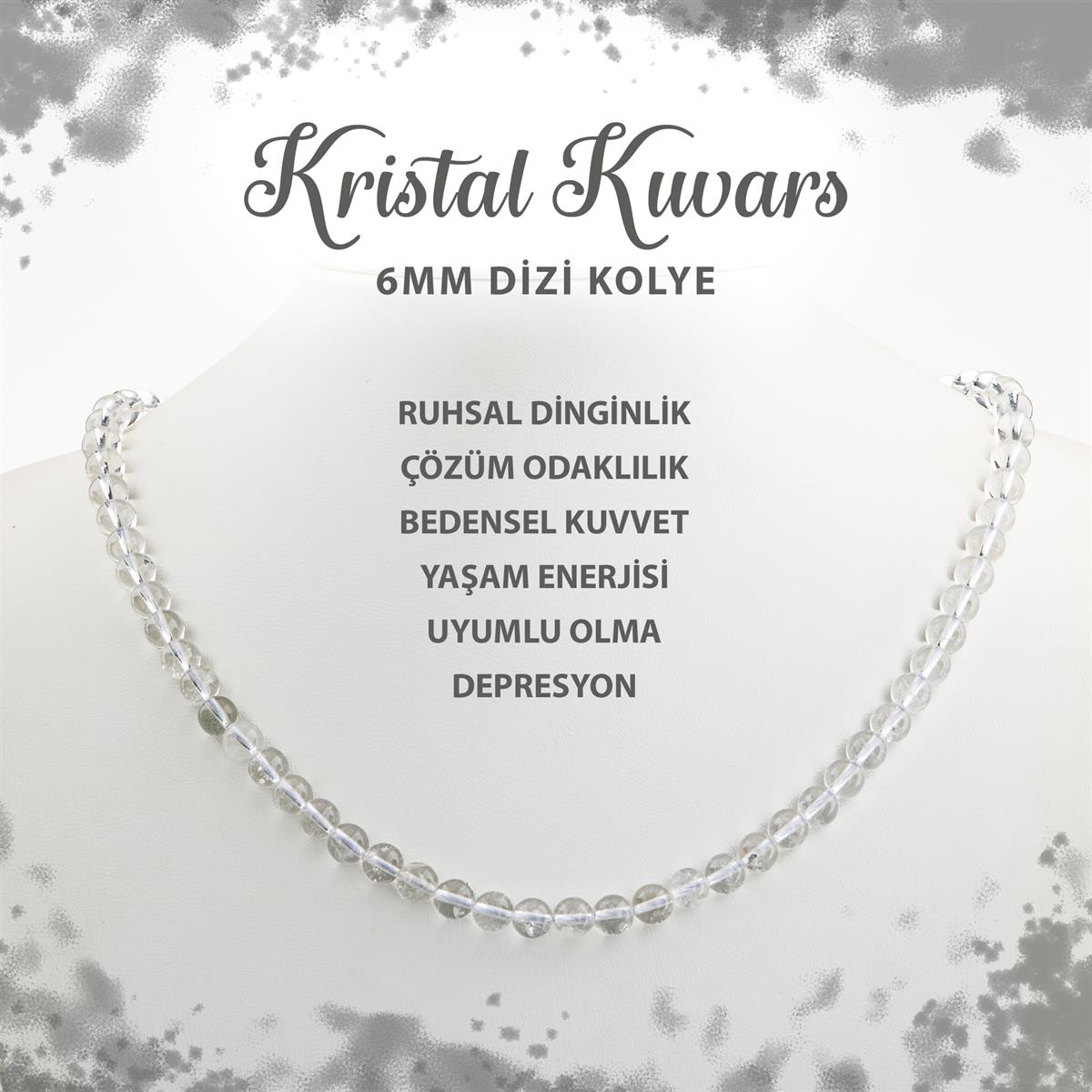 SERTİFİKALI Kristal Kuvars 6 mm Dizi Doğal Taş Kolye