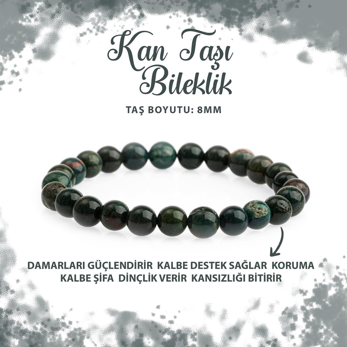SERTİFİKALI Kan Taşı 8mm Doğal Taş Bileklik