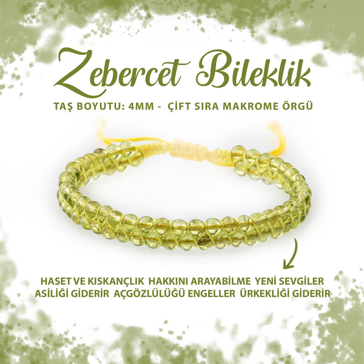 SERTİFİKALI Zebercet 4mm Çift Sıra Doğal Taş Bileklik
