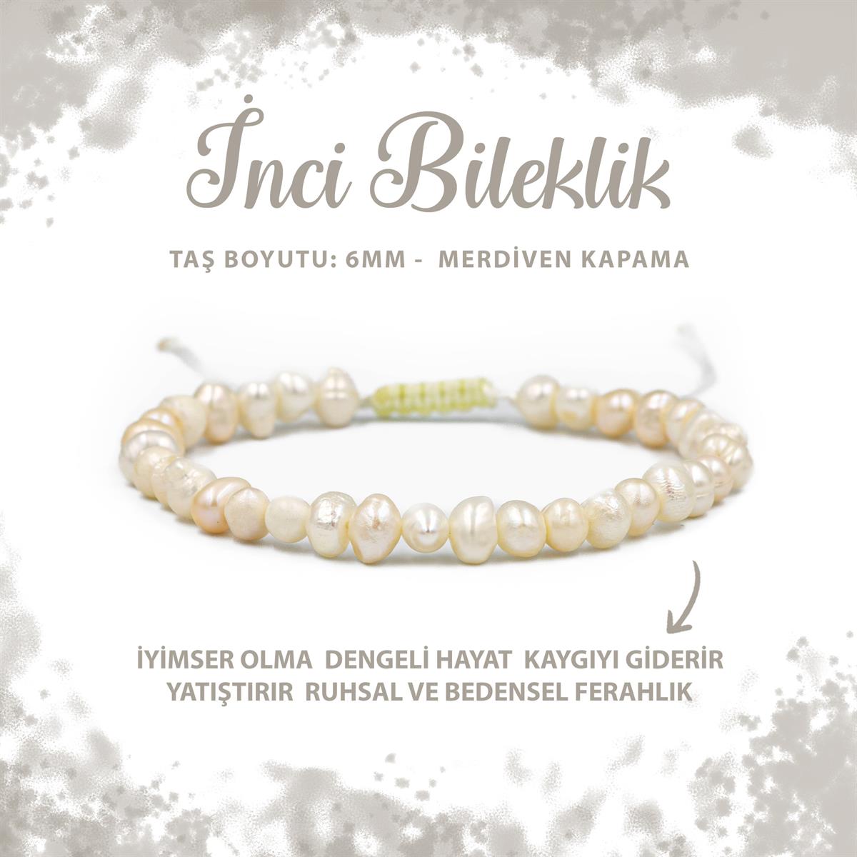 SERTİFİKALI İnci 6mm Merdiven Kapama Doğal Taş Bileklik