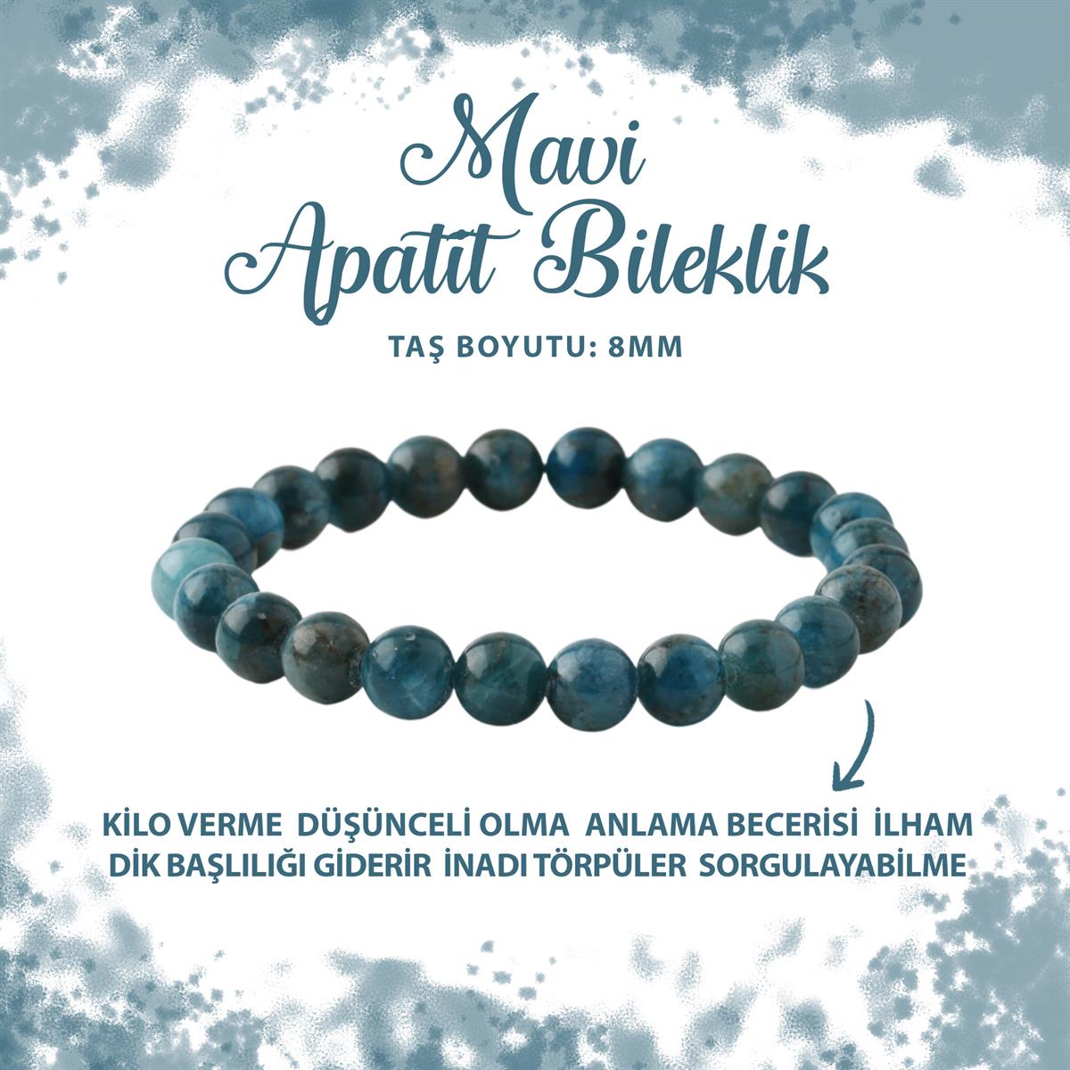 SERTİFİKALI Mavi Apatit 8mm Doğal Taş Bileklik