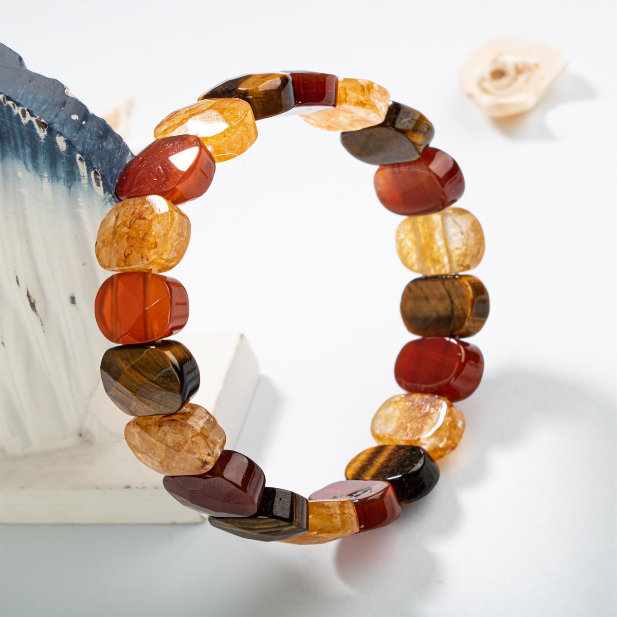 SERTİFİKALI Sakral Çakra Doğal Taş Geniş Kesim Bileklik