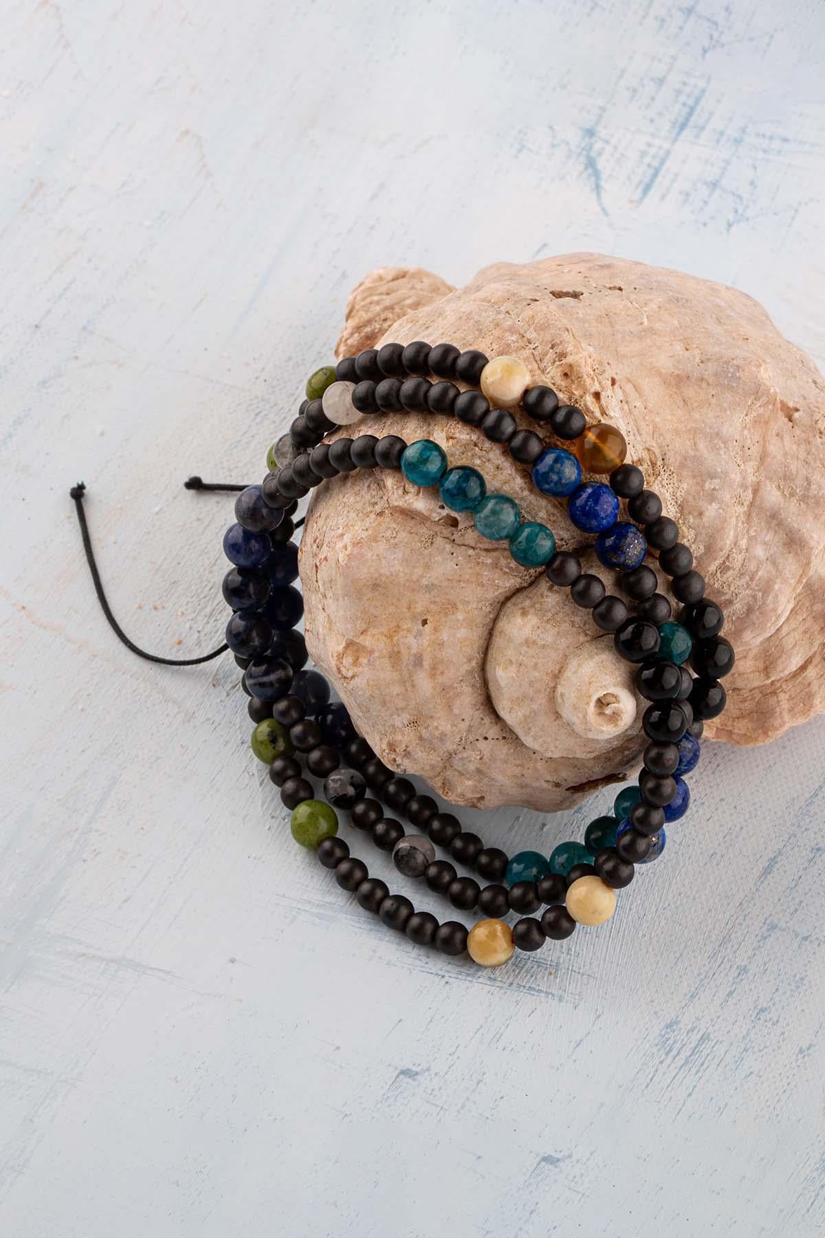 Sertifikalı Boğa Burcu Doğal Taş Kolye  (Yeşim-Opal-Turmalin-Apatit-Lapis Lazuli-Sodalit-Kuvars)