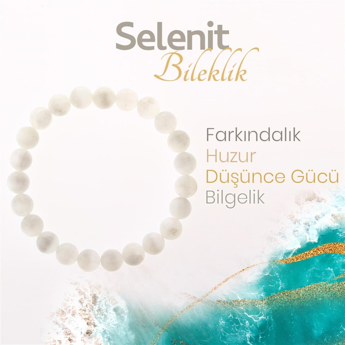 SERTİFİKALI Selenit  Orjinal ( Taşlar) Doğaltaş Bileklik 8 mm, B1004