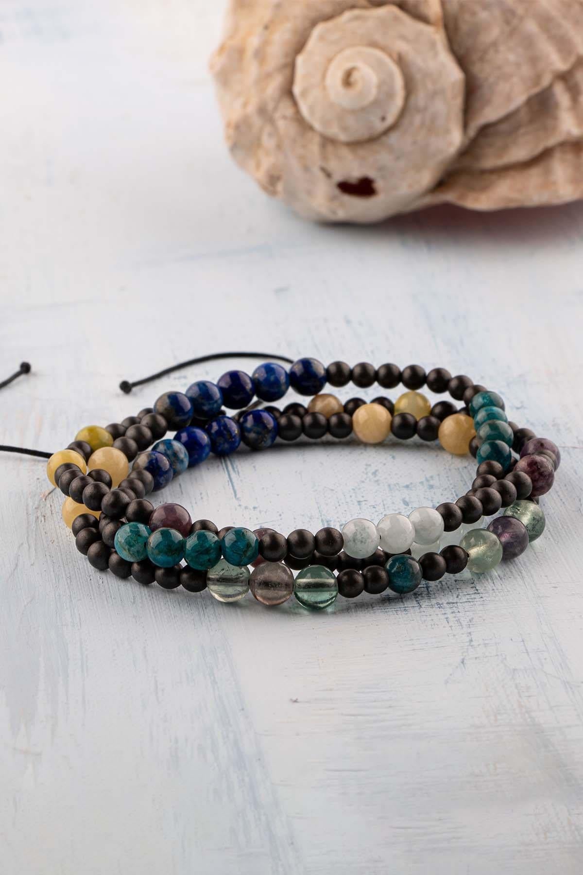 Sertifikalı Balık Burcu Doğal Taş Kolye (Opal-Lepidolit-Akuamarin-Apatit-Lapis-Kalsit-Florit-Hematt)