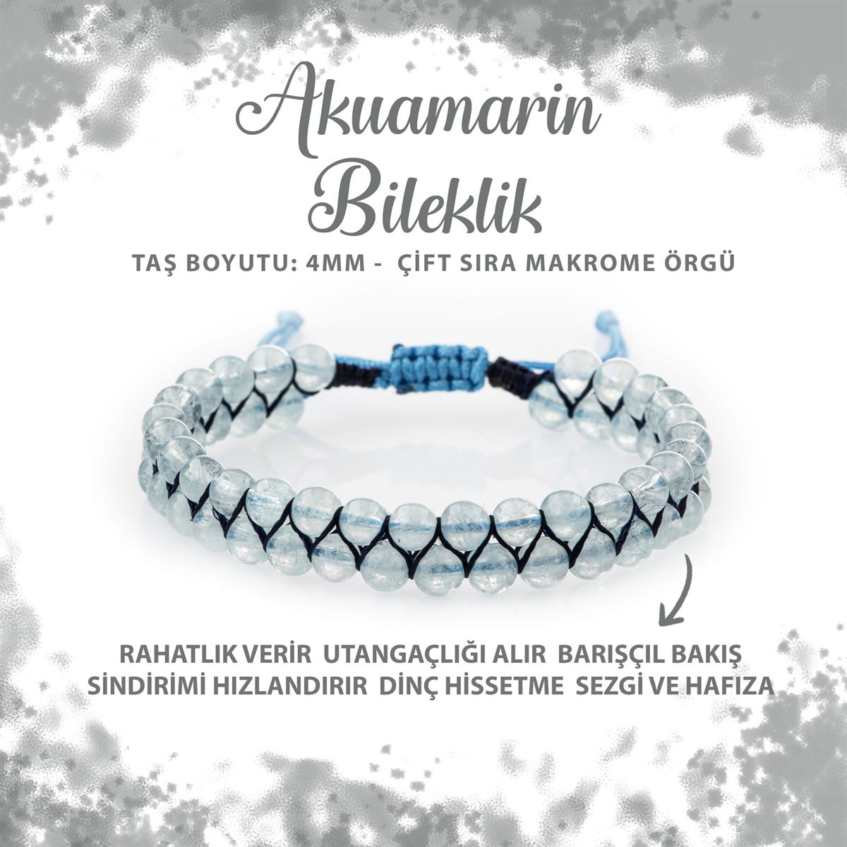 SERTİFİKALI Akuamarin 4mm Çift Sıra Doğal Taş Bileklik