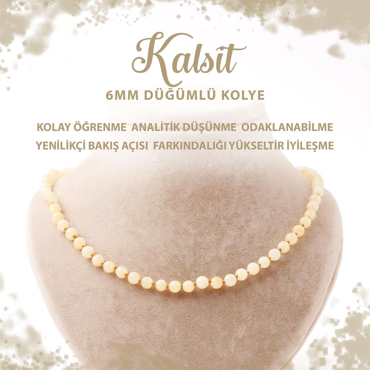 SERTİFİKALI Kalsit 6 mm Düğümlü Doğal Taş Kolye