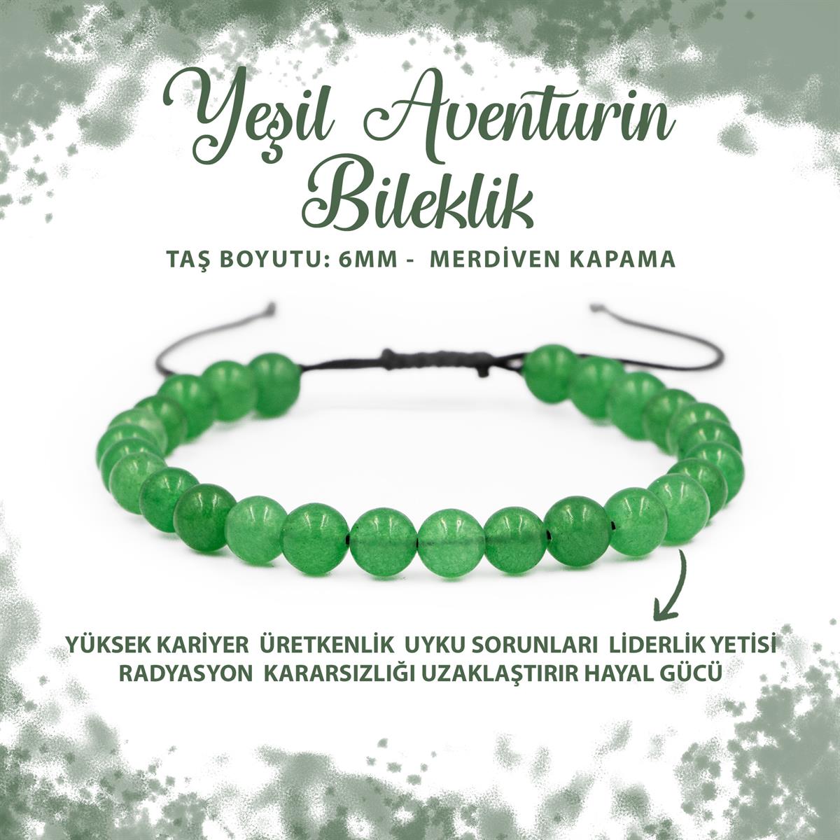 SERTİFİKALI Yeşil Aventurin 6mm Merdiven Kapama Doğal Taş Bileklik