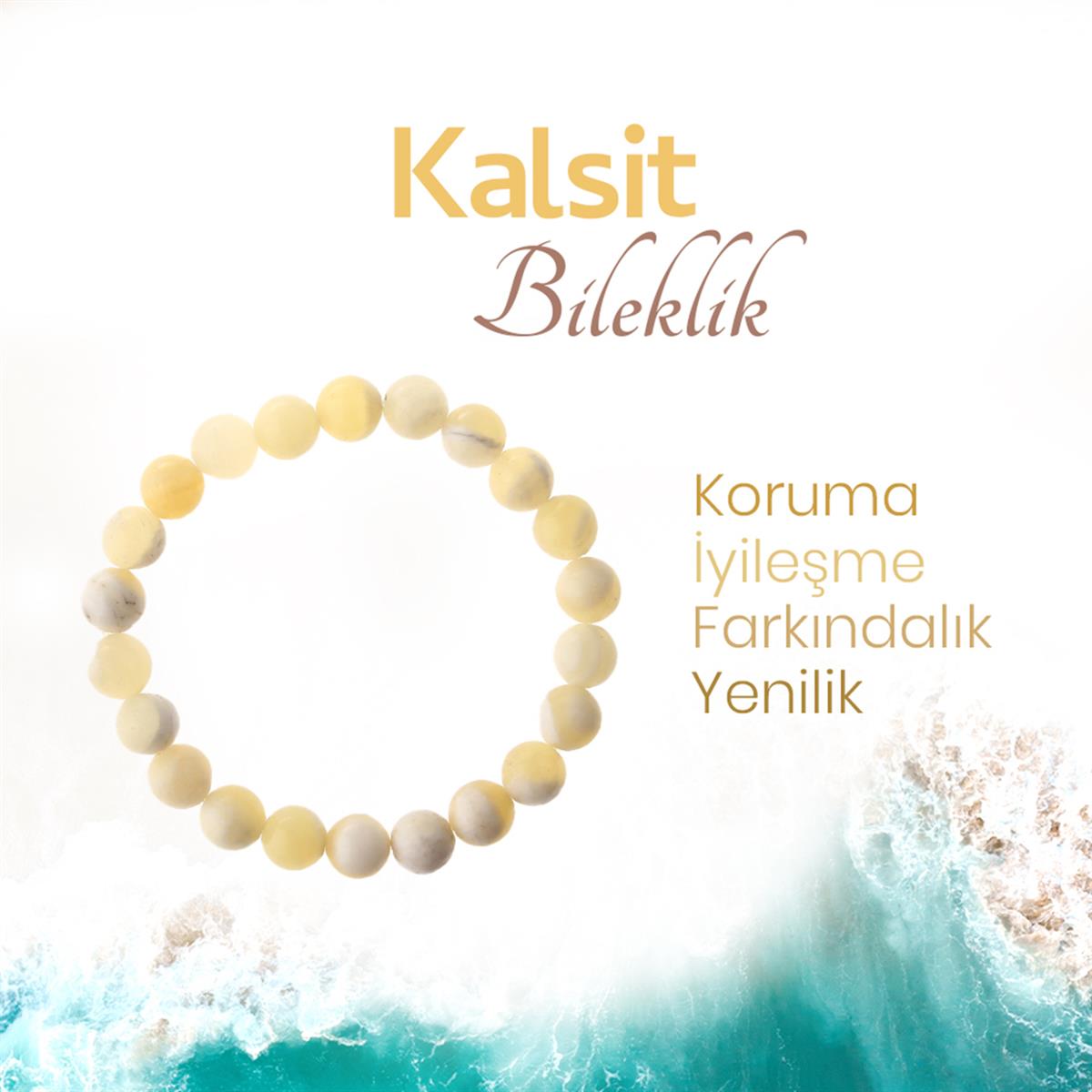 SERTİFİKALI Kalsit  Orjinal ( Taşlar) Doğaltaş Bileklik 8 mm, B972