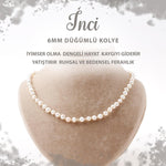 SERTİFİKALI İnci 6 mm Düğümlü Doğal Taş Kolye
