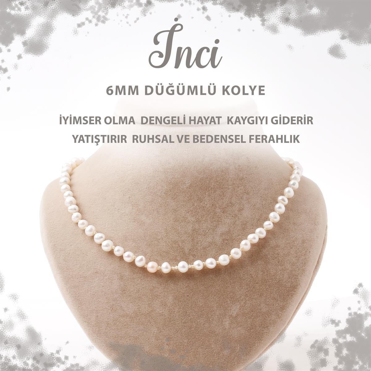 SERTİFİKALI İnci 6 mm Düğümlü Doğal Taş Kolye