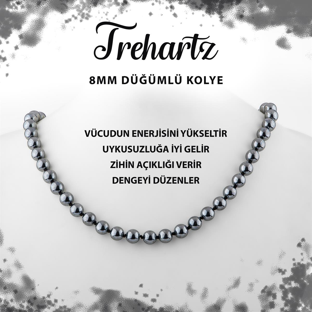 SERTİFİKALI Trehartz 8 mm Düğümlü Doğal Taş Kolye