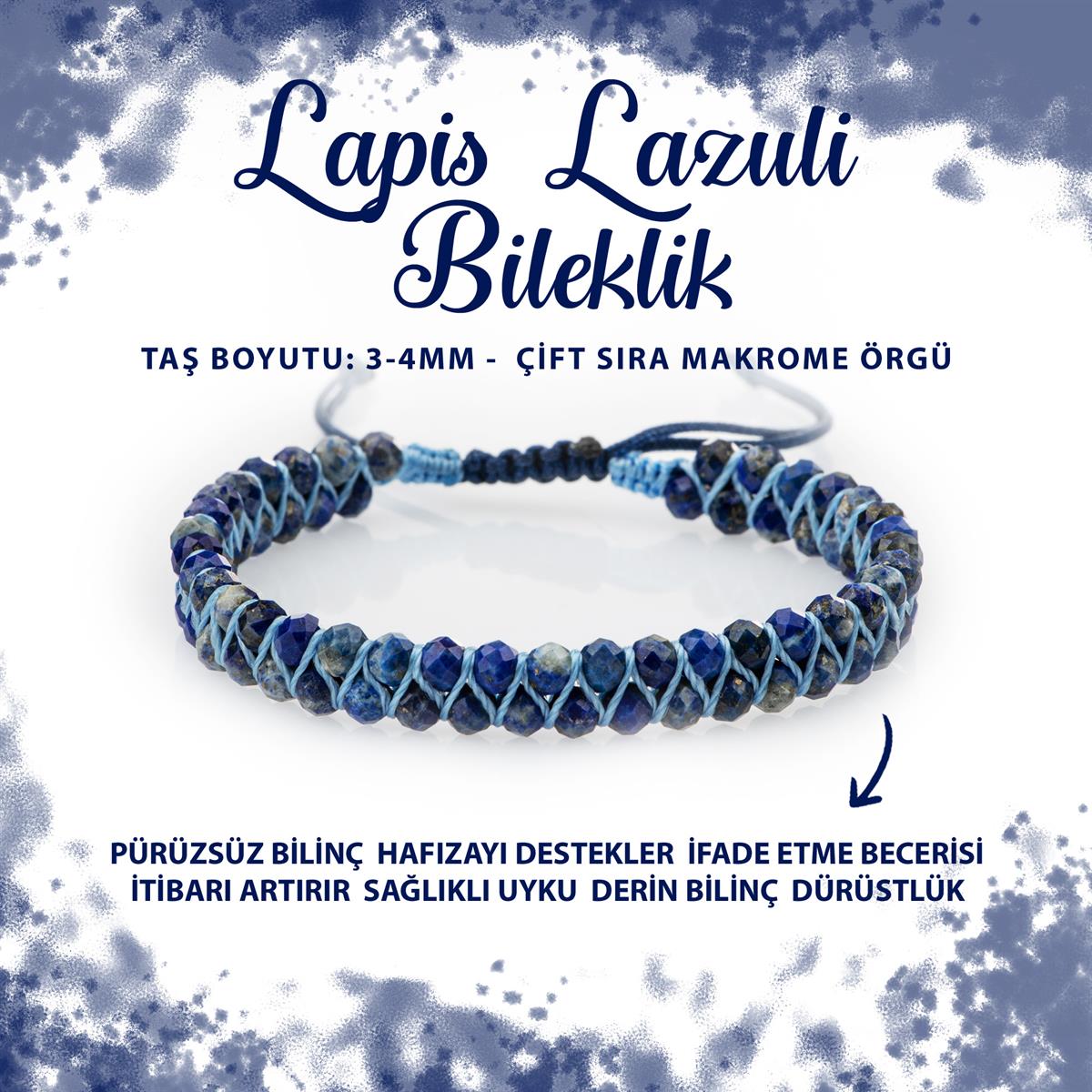 SERTİFİKALI Lapis Lazuli 3-4mm Çift Sıra Doğal Taş Bileklik